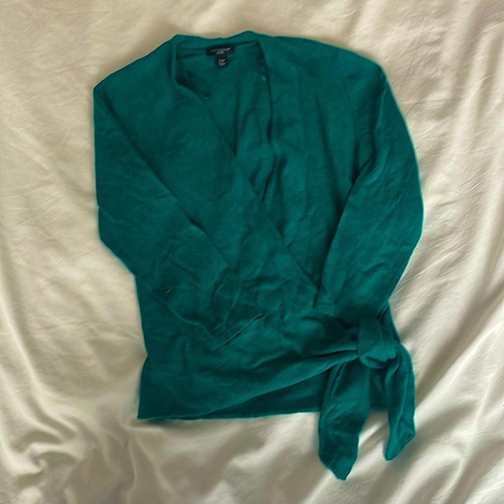 3/4 sleeve emerald green wrap sweater